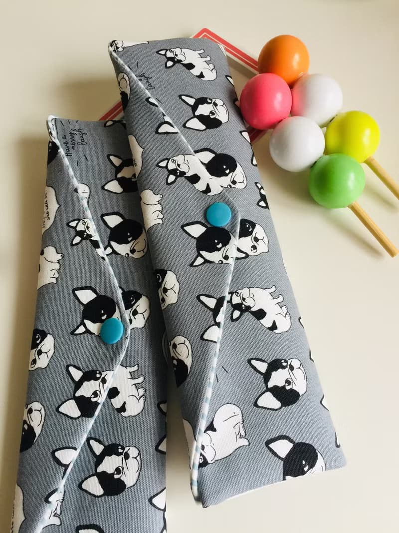 文青風環保筷袋  鬥牛犬 灰  手作餐具袋.交換禮物.