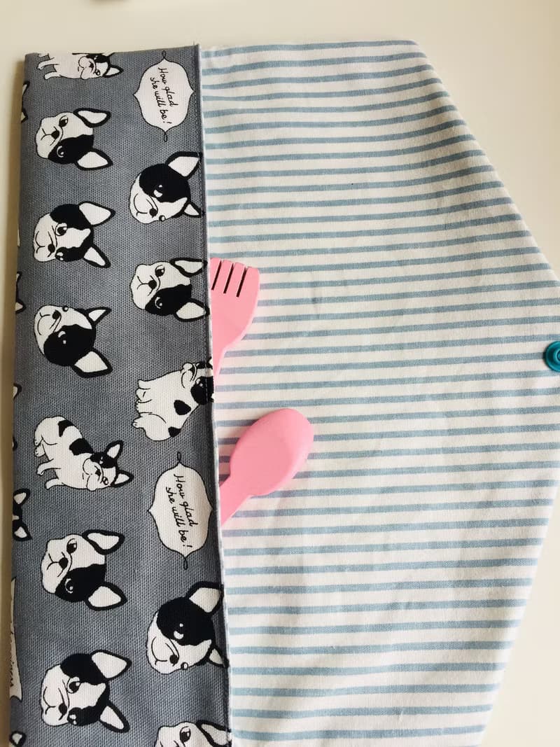 文青風環保筷袋  鬥牛犬 灰  手作餐具袋.交換禮物.