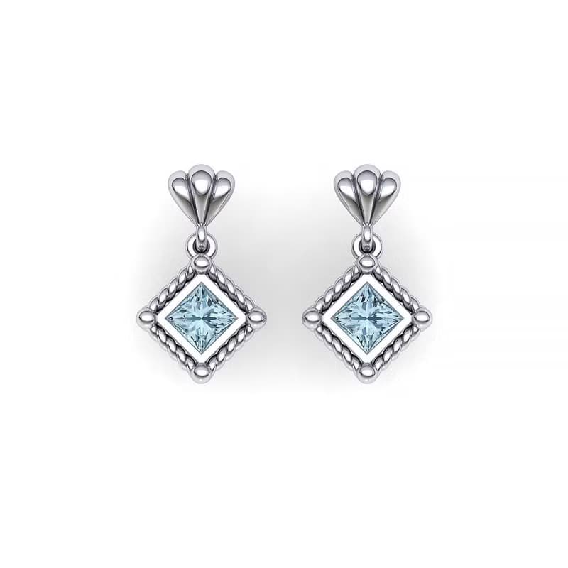 【PurpleMay Jewellery】純18K金貝殼設計天然海藍寶耳釘-E054