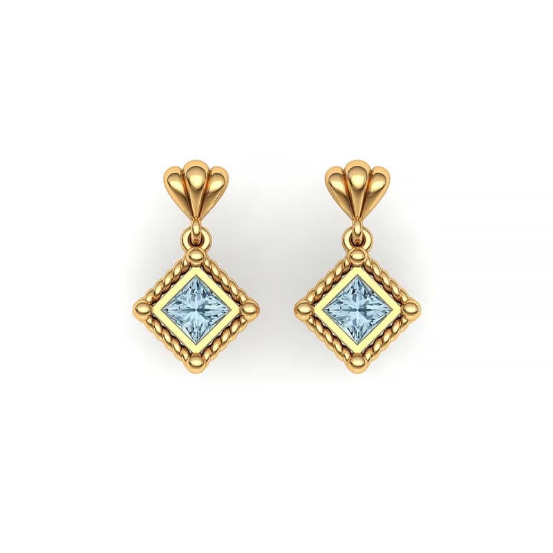 【PurpleMay Jewellery】純18K金貝殼設計天然海藍寶耳釘-E054