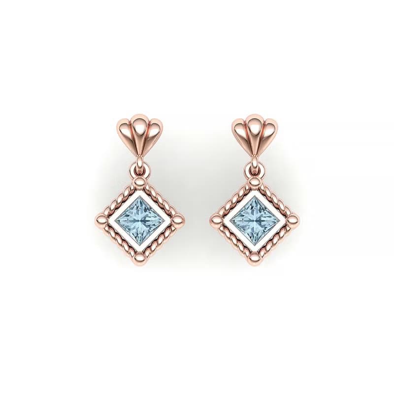 【PurpleMay Jewellery】純18K金貝殼設計天然海藍寶耳釘-E054
