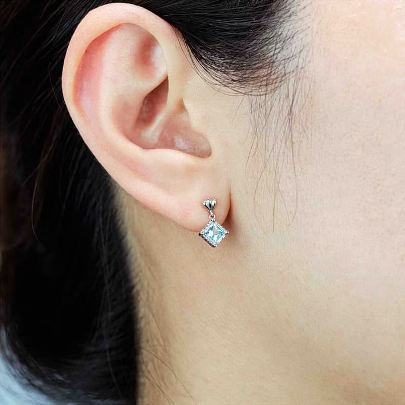 【PurpleMay Jewellery】純18K金貝殼設計天然海藍寶耳釘-E054