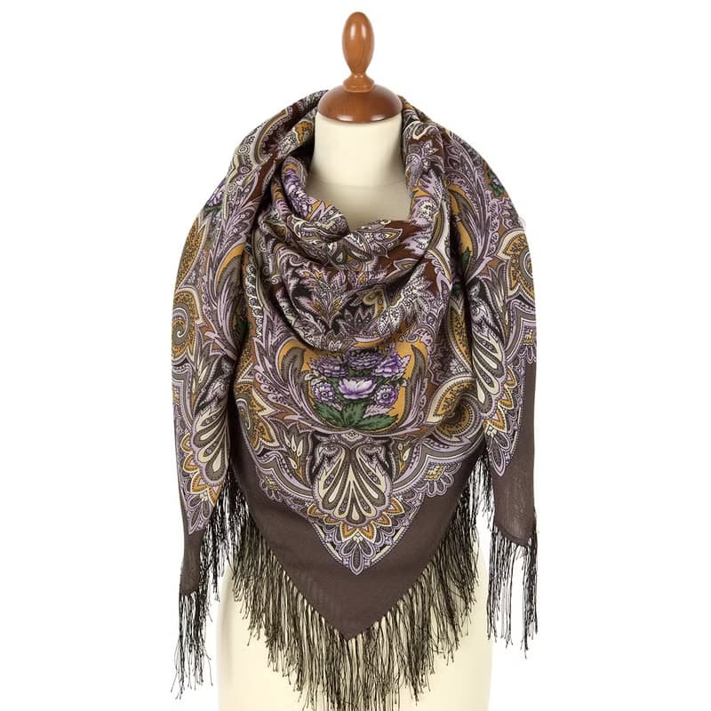 Pavlovo Posad Russian Shawl 100% Wool Scarf 125x125 cm Wrap Silk Fringe 2007-16