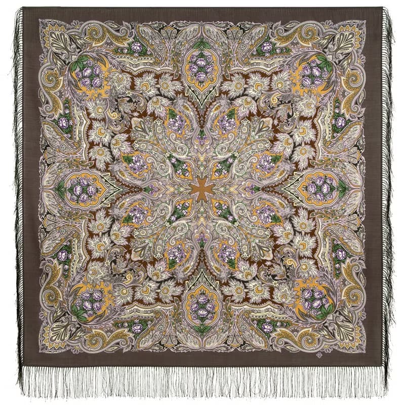 Pavlovo Posad Russian Shawl 100% Wool Scarf 125x125 cm Wrap Silk Fringe 2007-16