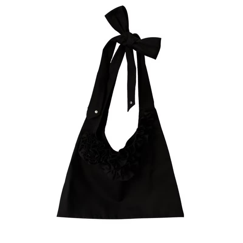 BLACK FLOWER HOBO CROSS BAG