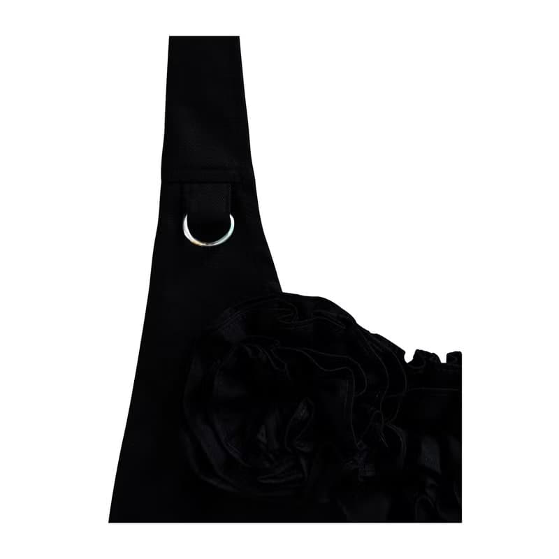 BLACK FLOWER HOBO CROSS BAG