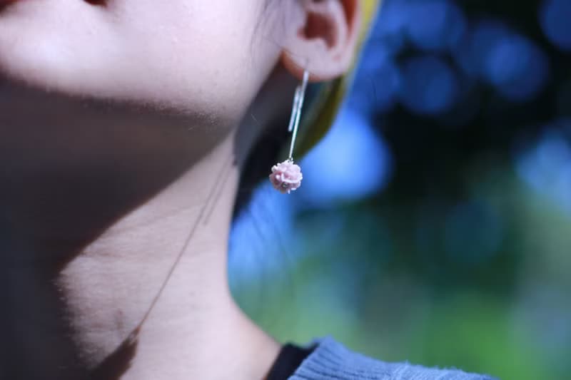 粉色啞光繡球耳線 可改耳鉤