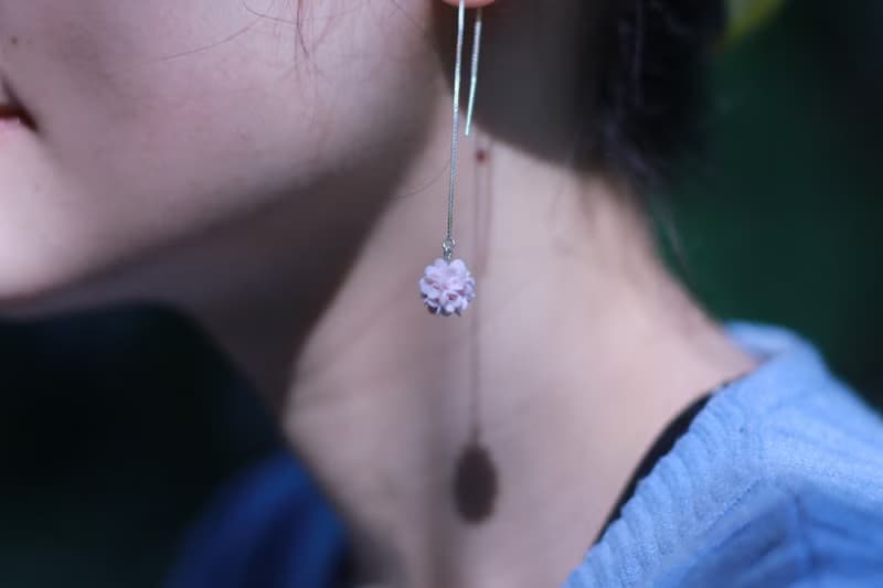 粉色啞光繡球耳線 可改耳鉤