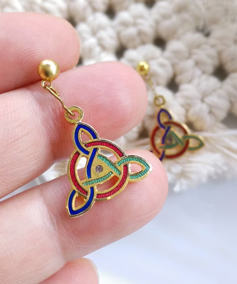 Vintage Jewelry 西洋古董飾品 景泰藍 凱爾特結 耳勾 針式耳環