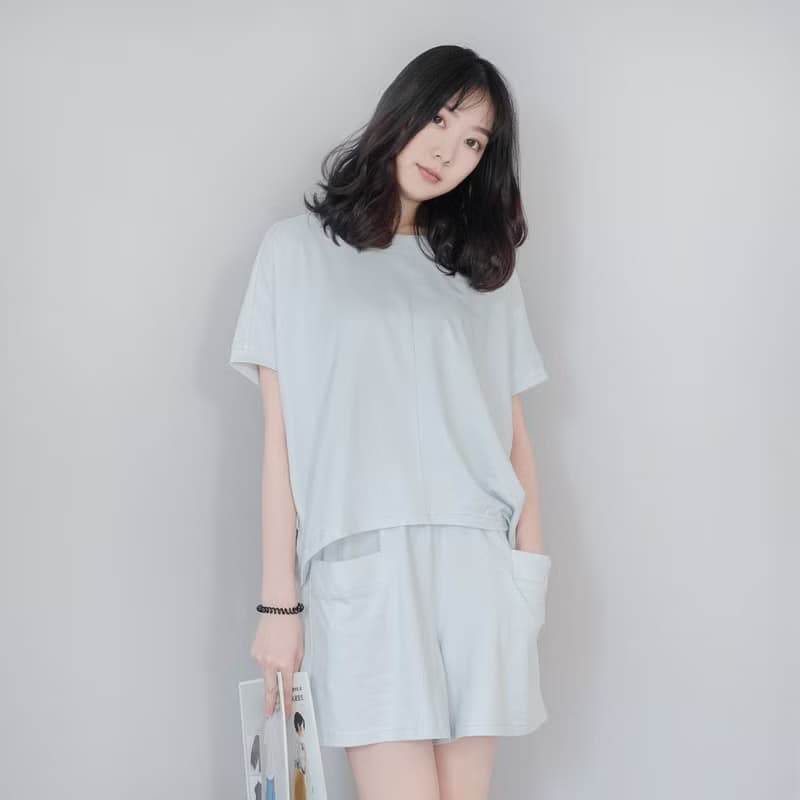 UMORFIL膠原蛋白不規則短袖居家服-灰色