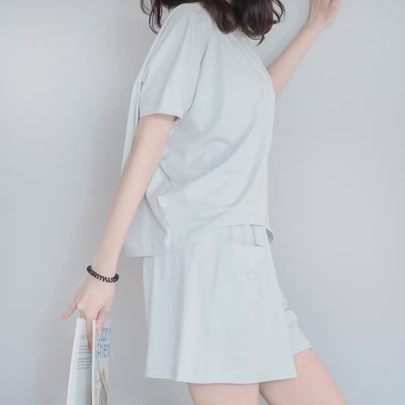 UMORFIL膠原蛋白不規則短袖居家服-灰色