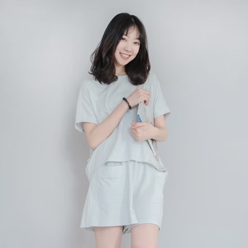 UMORFIL膠原蛋白不規則短袖居家服-灰色