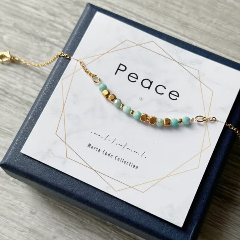 Peace 天河石摩斯密碼手鍊 | 正能量療癒水晶手鏈 | 快樂祝福禮物