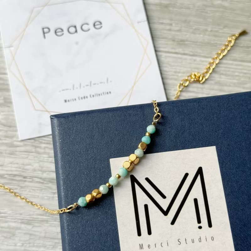 Peace 天河石摩斯密碼手鍊 | 正能量療癒水晶手鏈 | 快樂祝福禮物