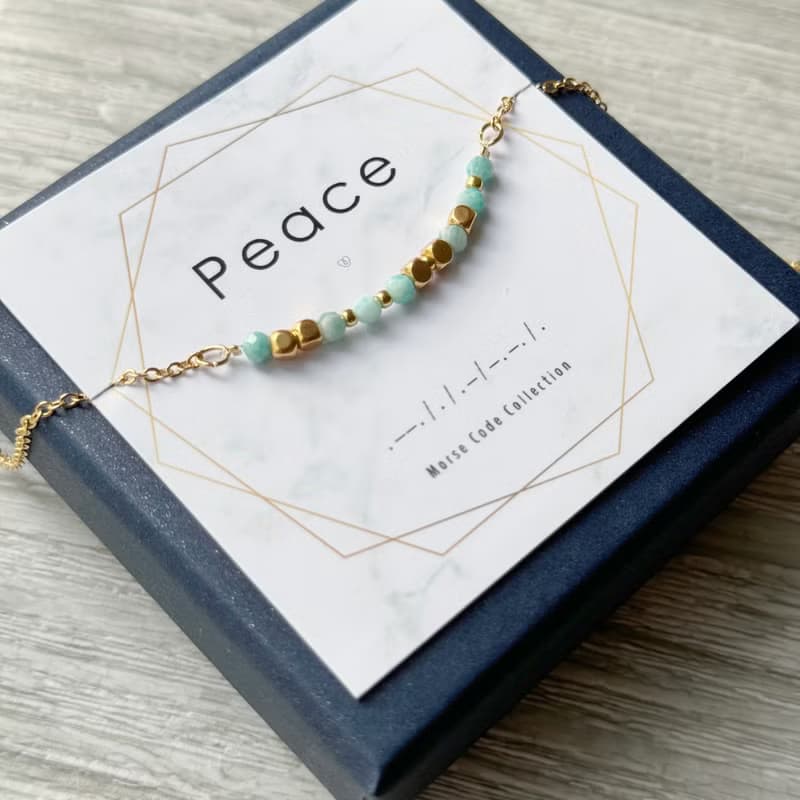 Peace 天河石摩斯密碼手鍊 | 正能量療癒水晶手鏈 | 快樂祝福禮物