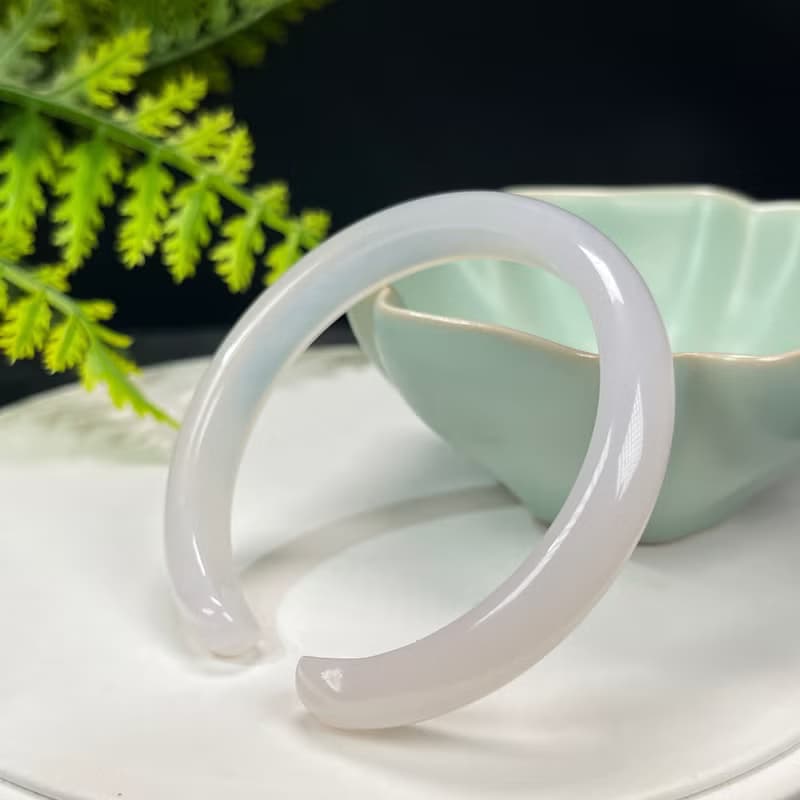 白瑪瑙貓爪手鐲 53MM 開口鐲冰潤起剛玉髓手環 平安吉祥 辟邪護身