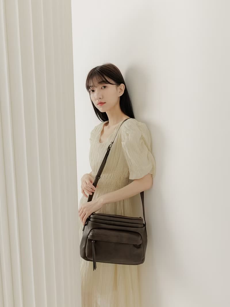 supportingrole 真皮極簡流線設計肩側背包 棕綠
