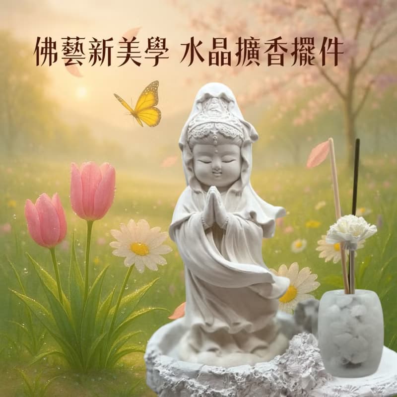 佛藝新美學 藝術香氛擴香系列 淨念吉祥 觀音33(一) 田園水晶盤組