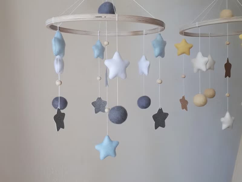 Star sky baby crib mobile, felt balls nursery decor, baby shower gift