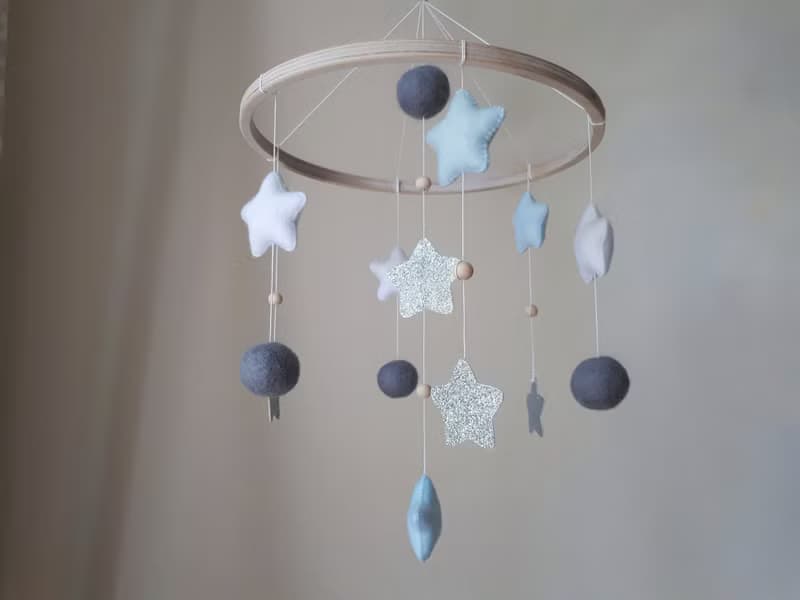 Star sky baby crib mobile, felt balls nursery decor, baby shower gift