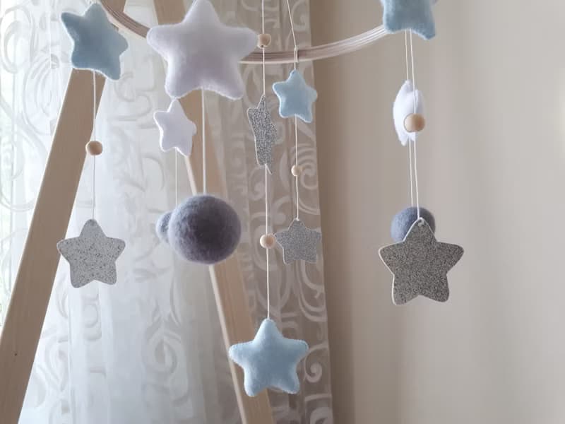 Star sky baby crib mobile, felt balls nursery decor, baby shower gift