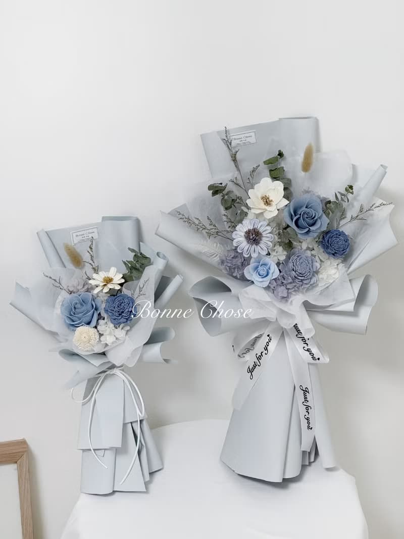 韓系永生花束-藍色系、不凋花、玫瑰花束、浪漫花束、告白花束