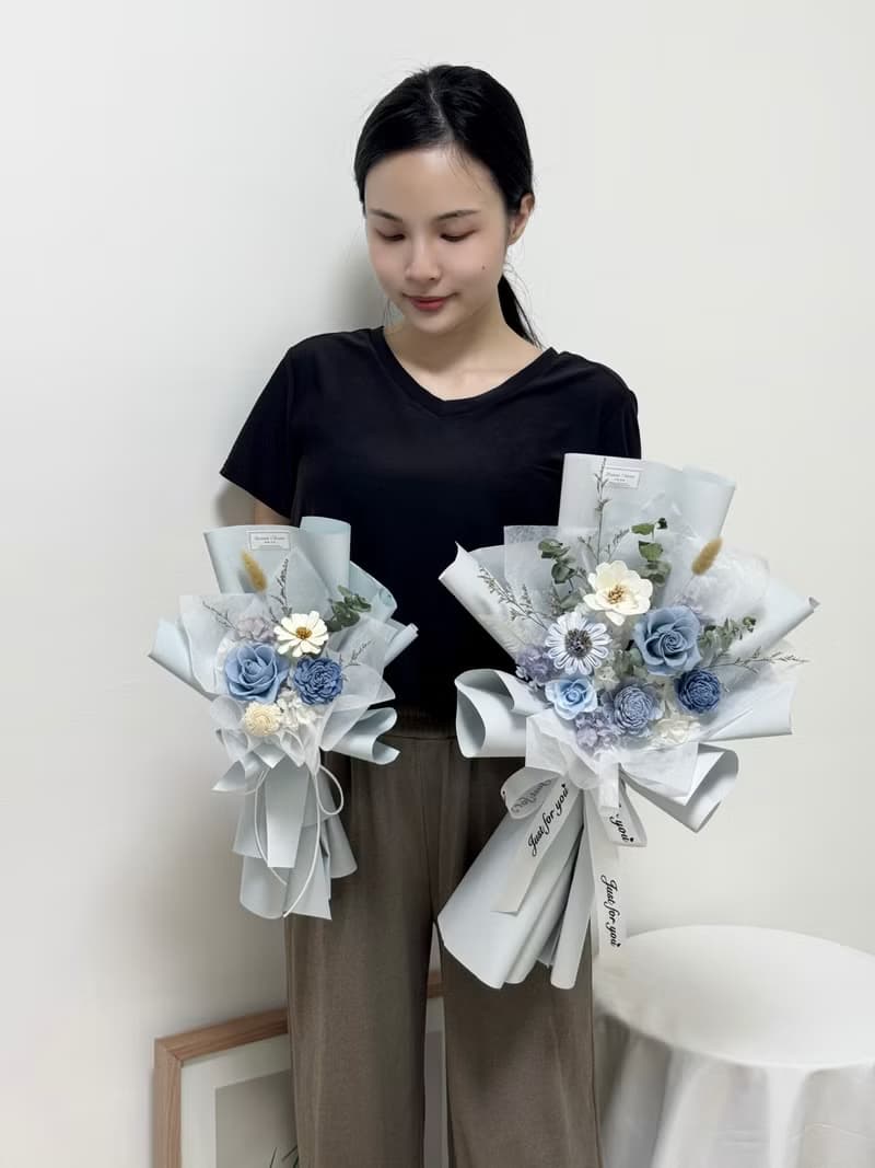 韓系永生花束-藍色系、不凋花、玫瑰花束、浪漫花束、告白花束