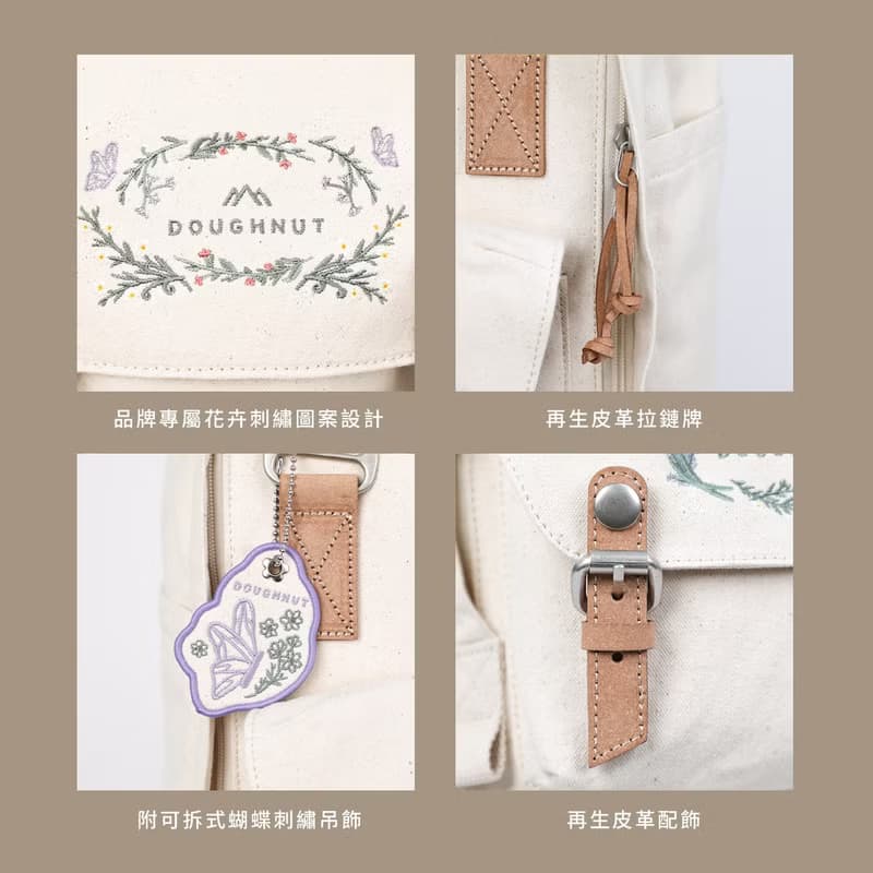 【DOUGHNUT】14吋  後背包 馬卡龍 水壺格 有機棉 刺繡-米黃 SF