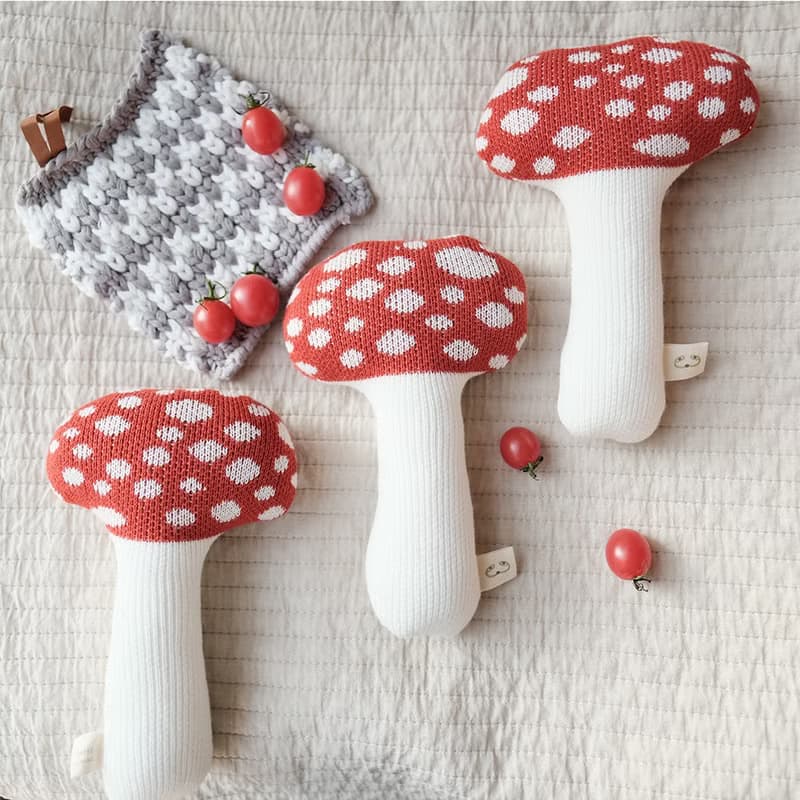 純棉寶寶蘑菇搖鈴 嬰兒安撫玩具