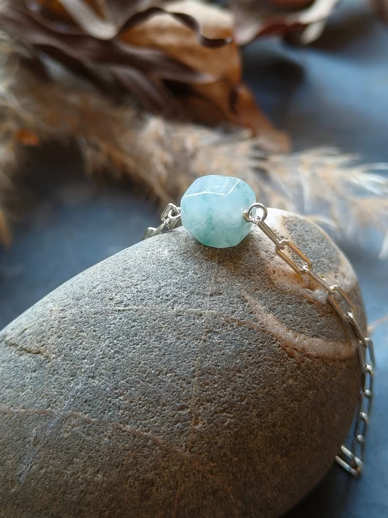 天然緬甸翡翠冰種飄藍不規則珠 925純銀手鍊 072019