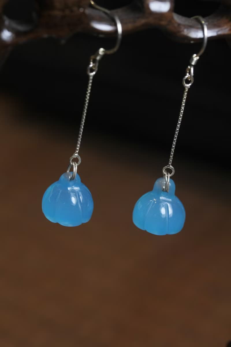 天然海藍寶蓮蓬耳墜|女友禮物耳飾|天空藍耳掛耳環