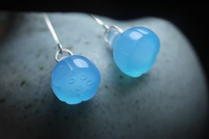 天然海藍寶蓮蓬耳墜|女友禮物耳飾|天空藍耳掛耳環