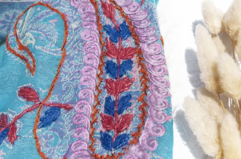 喀什米爾Cashmere/水煮羊毛披肩/針織圍巾/刺繡圍巾/羊絨披巾-花