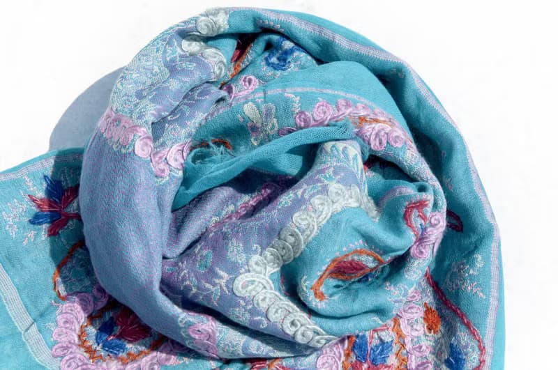 喀什米爾Cashmere/水煮羊毛披肩/針織圍巾/刺繡圍巾/羊絨披巾-花
