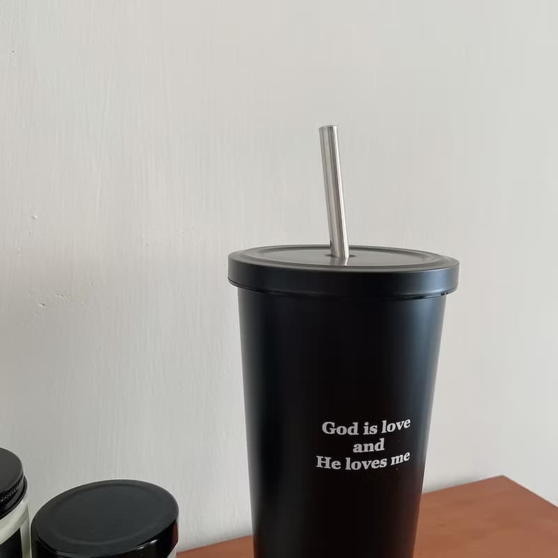 JIN CHA GOD-吸管杯 God is love and he loves me(黑色)/基督