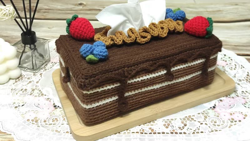 【巧克力瀑布蛋糕】手工製紙巾盒/紙巾套 - 針織|鉤針