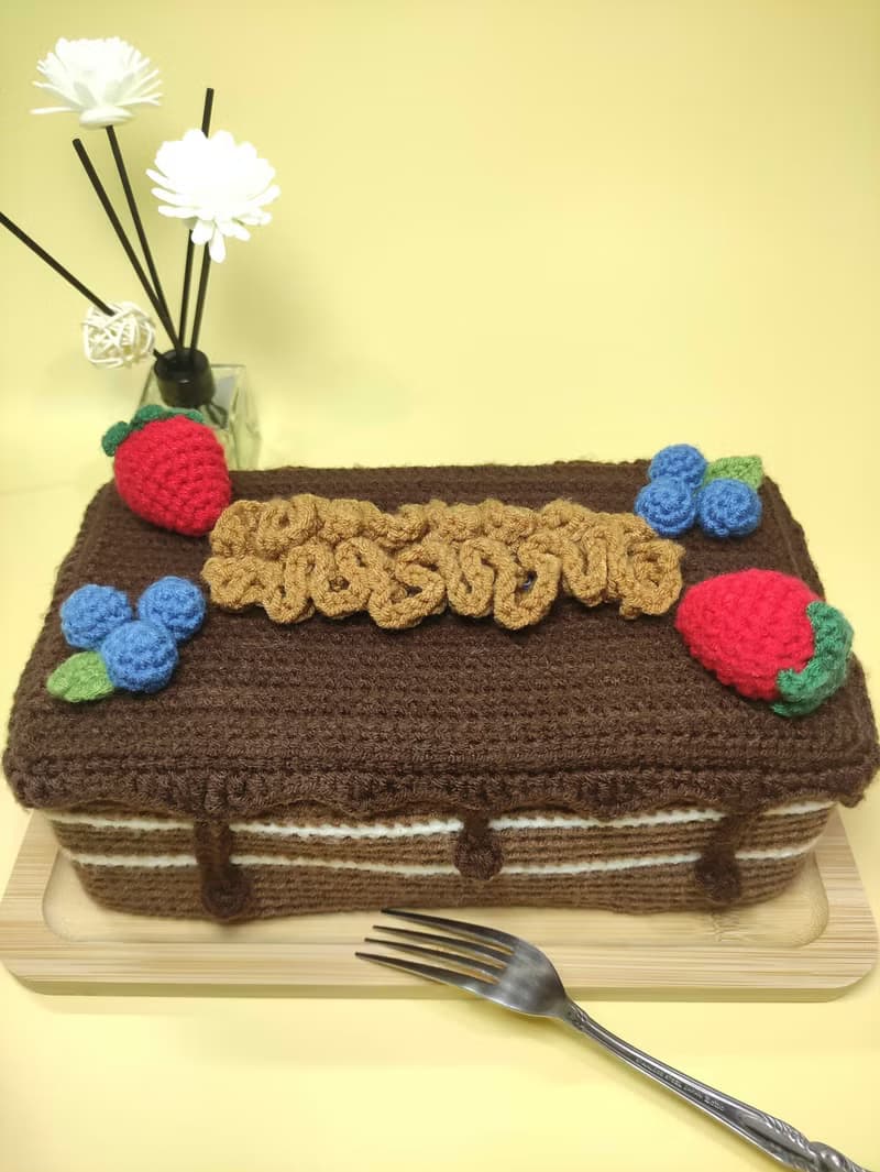 【巧克力瀑布蛋糕】手工製紙巾盒/紙巾套 - 針織|鉤針