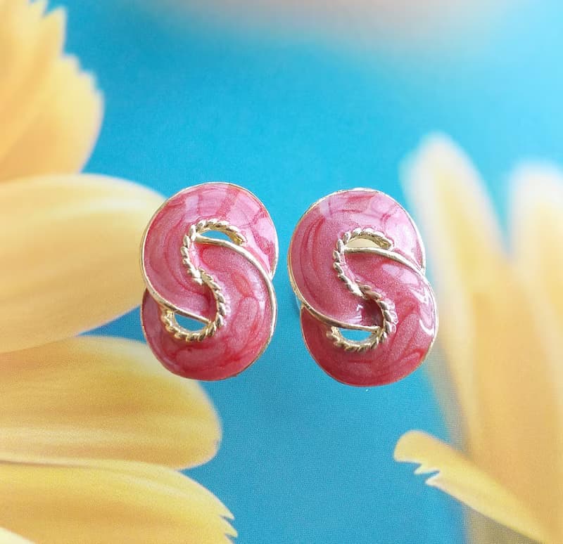 Vintage Jewelry 西洋古董飾品 復古 簡約 繩結粉琺瑯  針式耳環