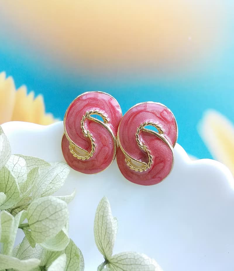Vintage Jewelry 西洋古董飾品 復古 簡約 繩結粉琺瑯  針式耳環