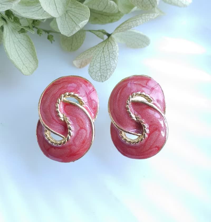 Vintage Jewelry 西洋古董飾品 復古 簡約 繩結粉琺瑯  針式耳環