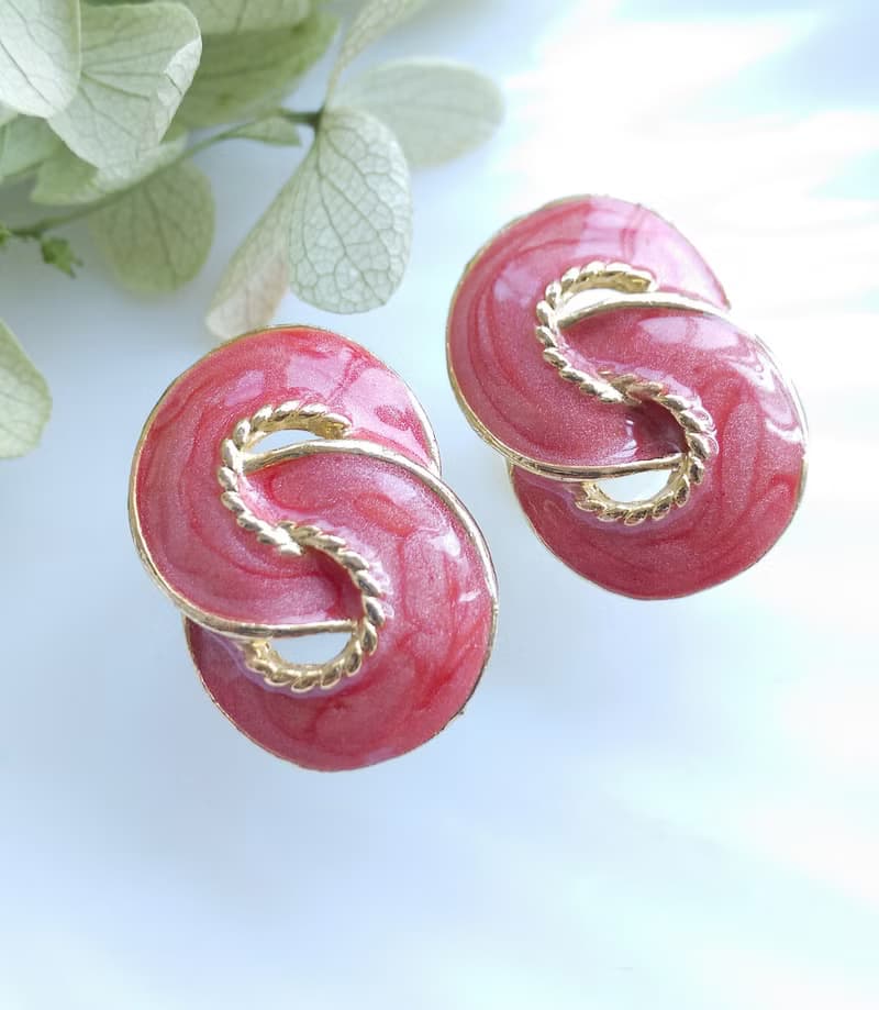Vintage Jewelry 西洋古董飾品 復古 簡約 繩結粉琺瑯  針式耳環