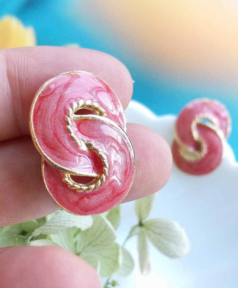 Vintage Jewelry 西洋古董飾品 復古 簡約 繩結粉琺瑯  針式耳環