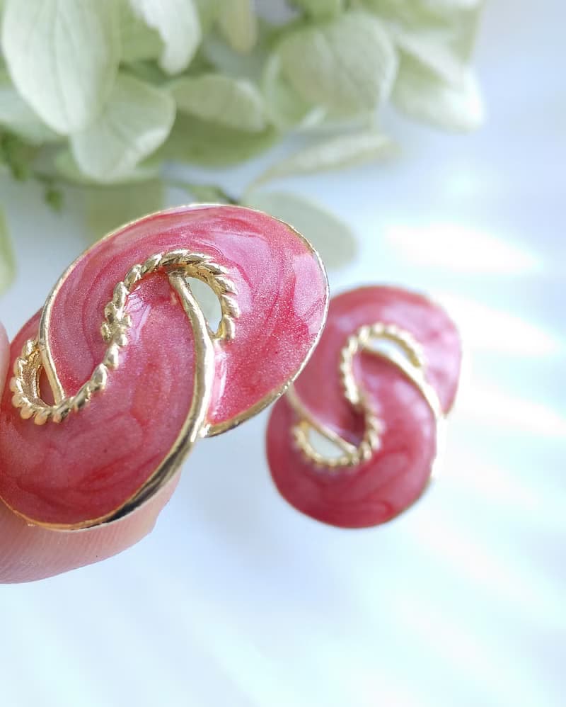 Vintage Jewelry 西洋古董飾品 復古 簡約 繩結粉琺瑯  針式耳環