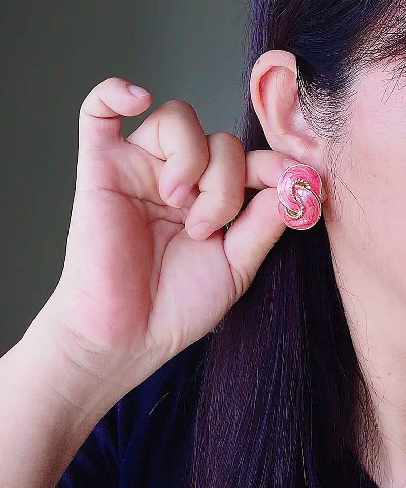 Vintage Jewelry 西洋古董飾品 復古 簡約 繩結粉琺瑯  針式耳環