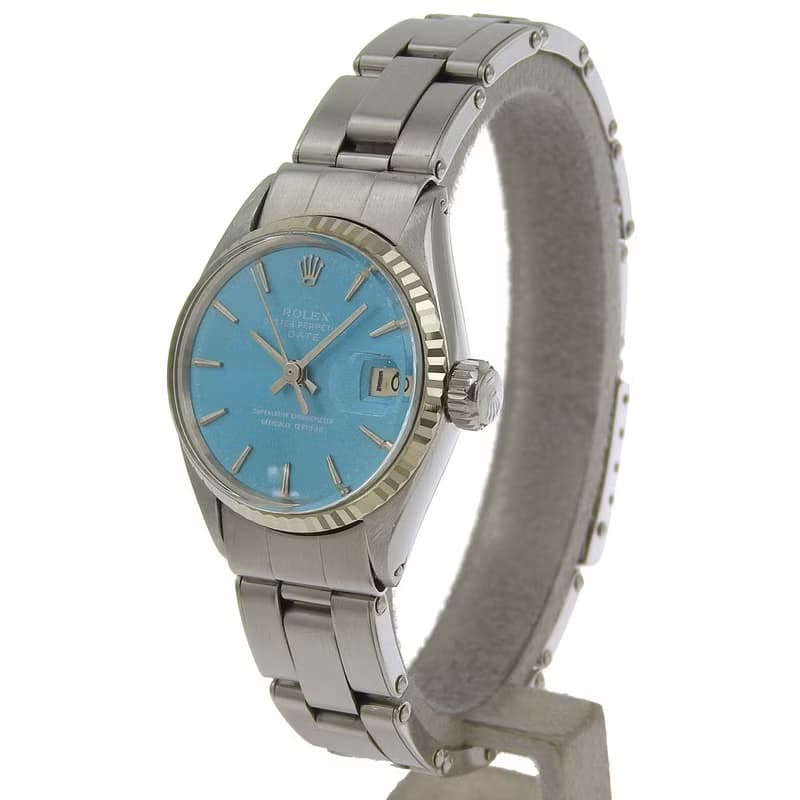 【日本直送】ロレックス ROLEX オイスターパーペチュアル 腕時計 デイト cal.1130 6517 SS 自動巻き 水色文字盤 レディース【中古】