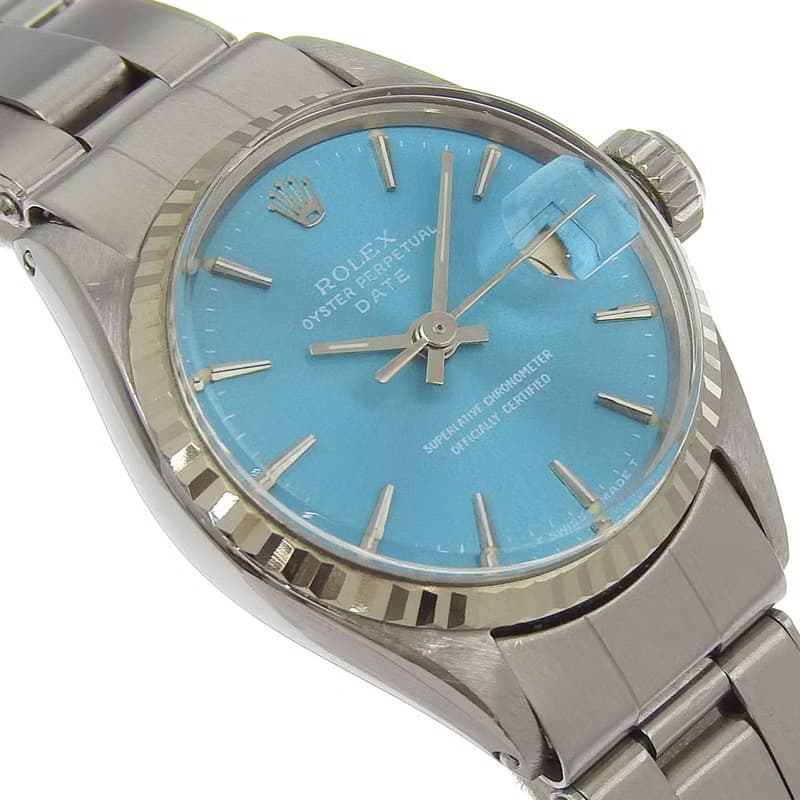 【日本直送】ロレックス ROLEX オイスターパーペチュアル 腕時計 デイト cal.1130 6517 SS 自動巻き 水色文字盤 レディース【中古】