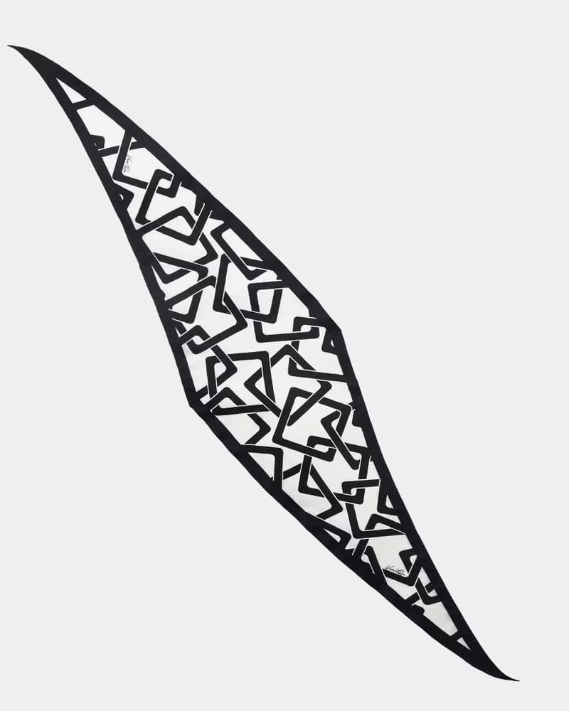 【Ven & Qu】流動鏈結真絲圍巾-黑米色 120×25cm