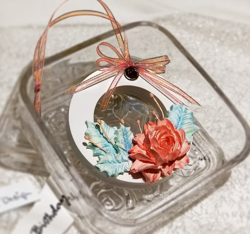 香氛圓 鏤空花圈 蜜桃粉花葉擴香石 (聖誕節 情人禮物 婚禮小物)