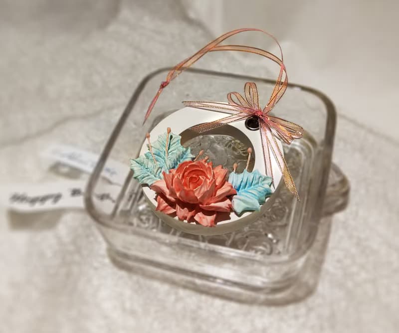 香氛圓 鏤空花圈 蜜桃粉花葉擴香石 (聖誕節 情人禮物 婚禮小物)