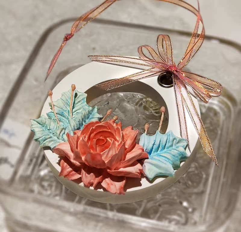 香氛圓 鏤空花圈 蜜桃粉花葉擴香石 (聖誕節 情人禮物 婚禮小物)